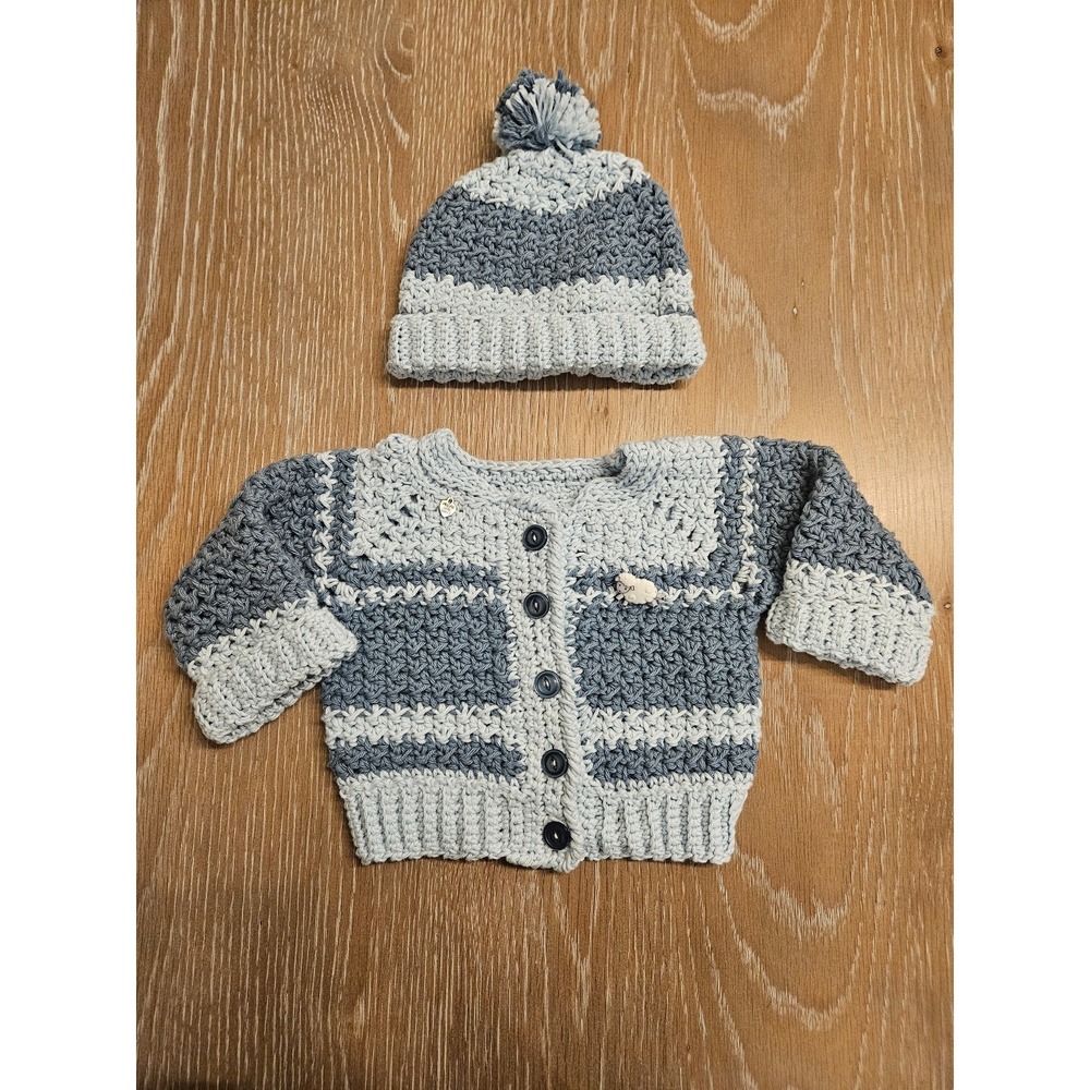 Handmade baby sweater and hat set 0-3 mos